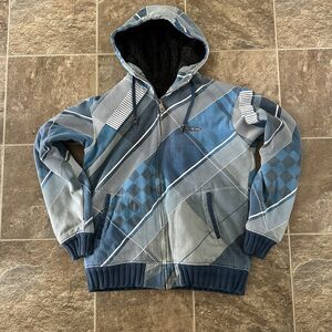 Billabong Y2K Men's XL Plaid Checker Sherpa Lined Full Zip Hoodie Grunge Skater